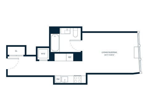 Floor plan for studio, 1 bath, 430 sqft